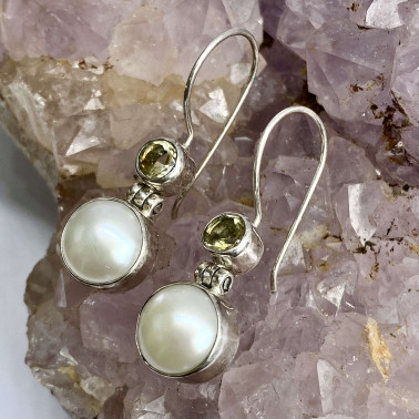 ER 13880 PL-CT-(925 BALI STERLING SILVER EARRINGS WITH PEARL - CITRINE)